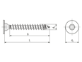 Disegno tecnico con quote di SPAX® - Viti per pannelli posteriori con cava esalobata T-STAR plus con punta 4CUT