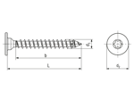 Disegno tecnico con quote di SPAX® - Viti per pannelli posteriori con cava esalobata T-STAR plus con punta 4CUT