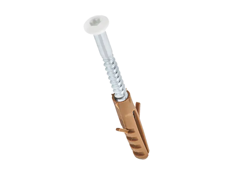 Image du produit de Vis à plinthes avec cheville à six lobes internes tête blanche RAL 9010