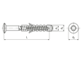 Dessin technique avec dimensions de Vis à plinthes avec cheville à six lobes internes tête blanche RAL 9010
