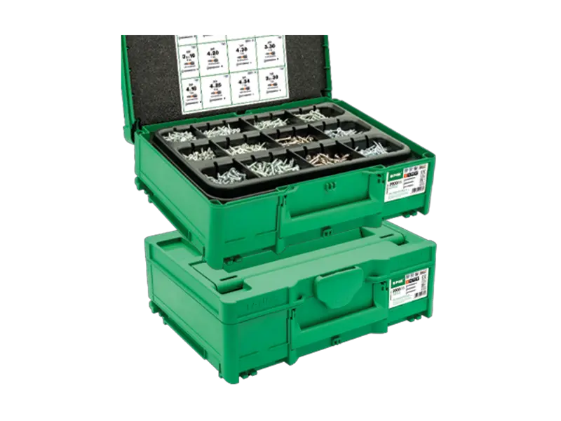 Image du produit de SPAX® T-Loc - Mallette de montage de vis pour panneaux d'agglomérés pour la fabrication de meubles à six lobes internes T-STAR plus entièrement / partiellement filetées avec pointe 4CUT