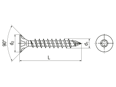 Technical drawing with dimensions of SPAX® - Hexalobular (6 Lobe) socket flat countersunk head screws T-STAR plus, fully threaded with CUT point