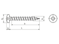 Dessin technique avec dimensions de SPAX® - Vis à tête ronde pour panneaux d'agglomérés à six lobes internes T-STAR plus, entièrement filetées avec pointe 4CUT