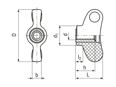 Disegno tecnico con quote di ELESA® CWN-FP - Galletti boccola in ottone con foro passante filettato