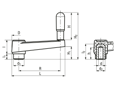 Disegno tecnico con quote di ELESA® MT-AT - Manovelle con impugnatura girevole e boccola in acciaio brunito