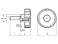 Dibujo técnico con dimensiones de ELESA® MBT-p-SOFT - Mandos de fijación grafilados con perno roscado acero cincado