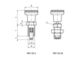 Technical drawing with dimensions of ELESA® PMT.100-A/AK - Indexing plungers with hex collar without locking pin steel hardened black-oxyde