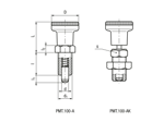 含尺寸的技術圖：ELESA® PMT.100-A/AK - 分度定位柱塞 無鎖六角套 銷碳鋼染黑