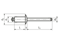 Technical drawing with dimensions of FASTEKS® FBR FSD...ALST - Blind rivets Standard dome head