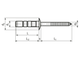 Technical drawing with dimensions of FASTEKS® FBR FMD...SSA2 - Blind rivets Multigrip dome head