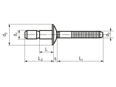 Technische Zeichnung mit Maßen von FASTEKS® FBR FLD...STST - Blindniete F-Lock Flachrundkopf