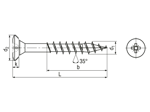 Technical drawing with dimensions of SPAX® FEX-H - Pozi flat countersunk head window screws partially threaded, restraining ribs, form Z with 4CUT point