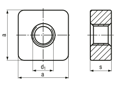 Disegno tecnico con quote di Piastrine quadre filettate
