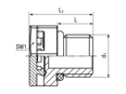 Disegno tecnico con quote di JACOB® - Valvole compensatrici di pressione con filettatura metrica standard