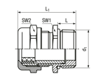 Technical drawing with dimensions of JACOB® PERFECT - EMC-cable glands with NPT thread