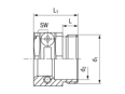 Technische Zeichnung mit Maßen von JACOB® KOMPAKT - Druckschrauben mit Pg-Gewinde und Zugentlastungsschelle