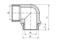 Technical drawing with dimensions of JACOB® - Elbows 90° with Pg internal and external thread long