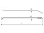 Teknisk tegning med mål af ABB® Ty-Rap® Railway - Kabelbindere med spærretand rustfri stål A4, for jernbane industri