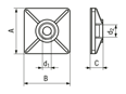 Technische Zeichnung mit Maßen von Elematic® - 4-Weg Klebeplatten detektierbar, für Kabelbinder