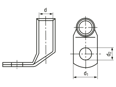 Technical drawing with dimensions of mecatraction DE-SV90E - Tubular cable lugs standard type, angle 90°