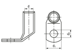 치수가 포함된 기술 도면: mecatraction DE-SV90E - Tubular cable lugs standard type, angle 90°