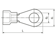 Dessin technique avec dimensions de Cosses annulaires à sertir avec isolation PA