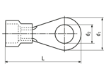 Dibujo técnico con dimensiones de Terminales sin soldar con aislamiento de PA, tipo anillo