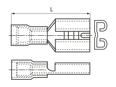 Technical drawing with dimensions of Female push on terminals with PVC-insulation