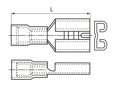 Technical drawing with dimensions of Female push on terminals with PA-insulation