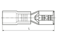 Technical drawing with dimensions of Female push on terminals with PC-insulation
