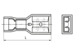 Dibujo técnico con dimensiones de Terminales desconectables hembras, totalemente aisladas con aislamiento de PA