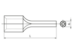 Dibujo técnico con dimensiones de Terminal de contactos sin aislamiento, clavija redonda