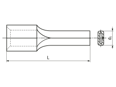 Technical drawing with dimensions of Pins terminals non insulated, flatpin
