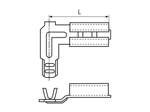 Dibujo técnico con dimensiones de Fundas insertables planas con conector de cables lateral redondos sin aislamiento
