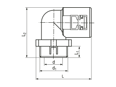 Disegno tecnico con quote di REIKU® PA-SOB - Raccordi girevoli 90° con filettatura esterna