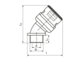 Technical drawing with dimensions of REIKU® VM-ARG - Arched elbows 45° with integrated seal and male metal thread