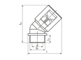 Dibujo técnico con dimensiones de REIKU® VM-AOG - Ángulo de 45° con rosca exterior