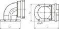 Technical drawing with dimensions of REIKU® PAWOG - Elbows 90° with flange for tubings