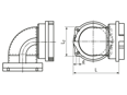 Disegno tecnico con quote di REIKU® PASOB - Raccordi 90° girevoli per guaine