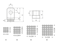Teknisk tegning med mål af MTCONNECTIVITY Power Edge - Power Edge vinklet med gennemgående hul, massiv press-fit-teknologi, pinde over hele overfladen