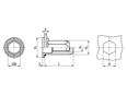 Technical drawing with dimensions of TUBTARA® HX (HXT/FEFG) - Blind rivet nuts flat head with sealing ring, full-hexagonal shank, closed end