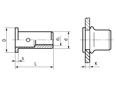 Technical drawing with dimensions of BCT® BM/FK - Blind rivet nuts Multigrip round shank, flat head, open end