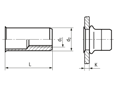 Technical drawing with dimensions of AVDEL® Nutsert®-TS 9658 - Blind rivet nuts small countersunk head, open end