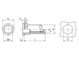 Technical drawing with dimensions of TUBTARA® HDPX - Blind rivet nuts flat head with underhead seal Precote 200, semi-hexagonal shank, closed end
