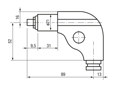 Technical drawing with dimensions of POP® PRH 840 - Corner heads 90° for rivet tool POP® ProSet® XT2