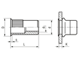 Technical drawing with dimensions of FASTEKS® FILKO RC/ROKS - Blind rivet nuts small countersunk head, knurled shank, open end