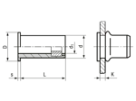 Technical drawing with dimensions of FASTEKS® FLEXINUT WNPA - Blind rivet nuts standard flange