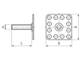 치수가 포함된 기술 도면: bigHead® SM1/B32 - Fastener with threaded stud square head 32 x 32 mm