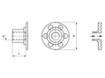 Technische Zeichnung mit Maßen von bigHead® F2/S23 - Befestiger mit Gewindebuchse Kopf rund Ø 23 mm offen