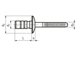Disegno tecnico con quote di AVDEL® Stavex® BS11 - Rivetti a strappo Multigrip a testa bombata